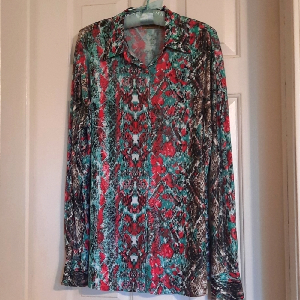 Wrangler pink and Aqua sparkly snakeskin shirt sz large
